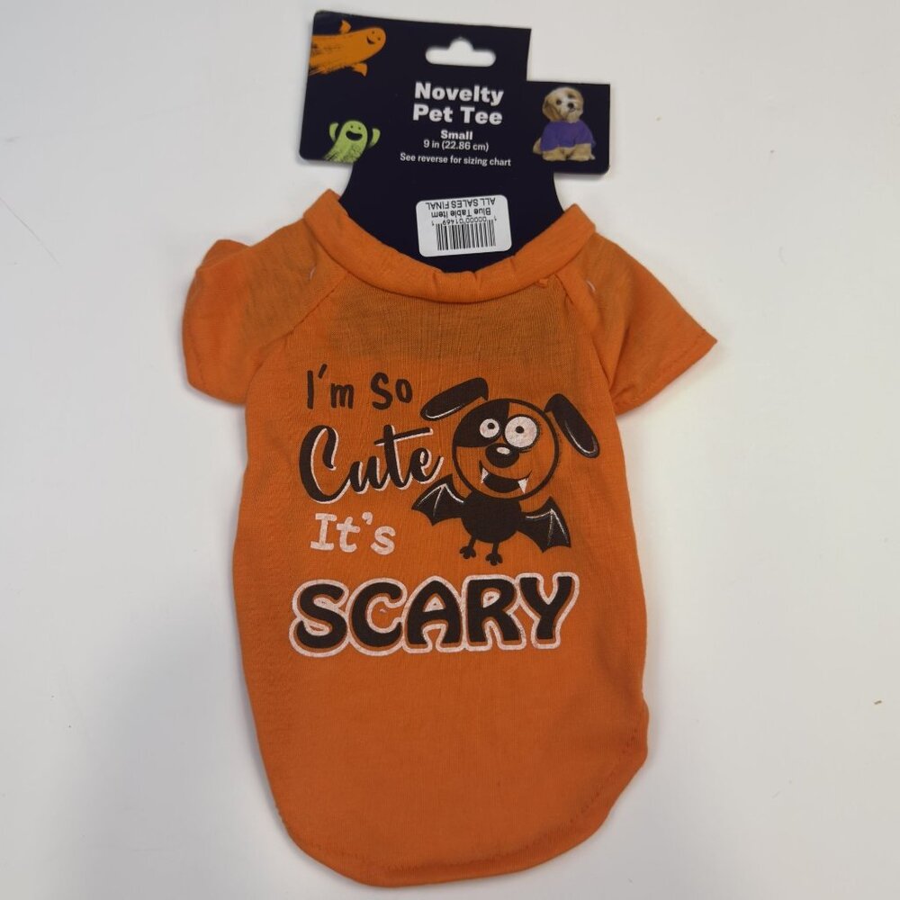 Novelty Pet Halloween Tee Small "I'm So Cute Its Scary" Orange Dog Costume NEW